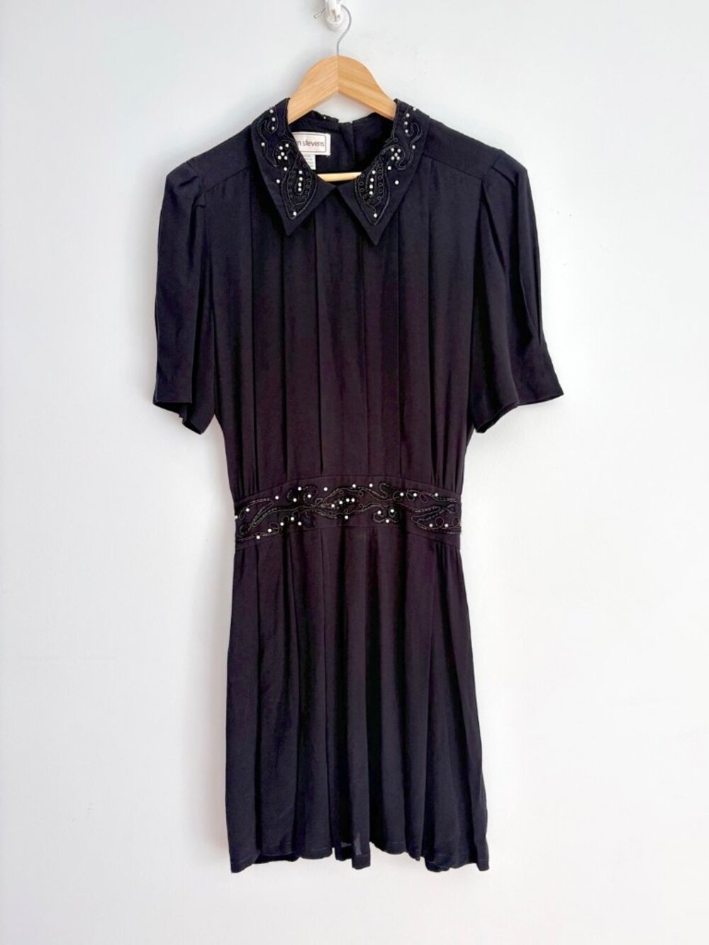 Vintage Karin Stevens Romantic Goth Pearl Soutache Pleated Dress M